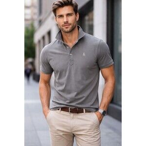 Diesel Co Grey Slim Fit Short Sleeve Henley Polo Shirt Metal Logo Sz L Mens Tee